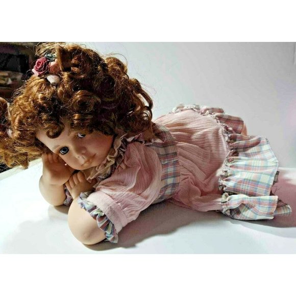 Porcelain Collectible Baby Doll 15 inches length 7 inches tall Sweet Face - Picture 8 of 9